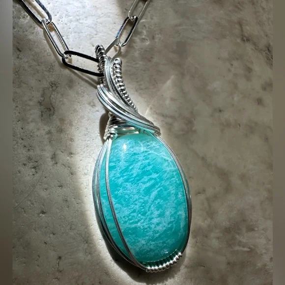Sterling Silver Amazonite Healing Necklace Pendant - Picture 2 of 6